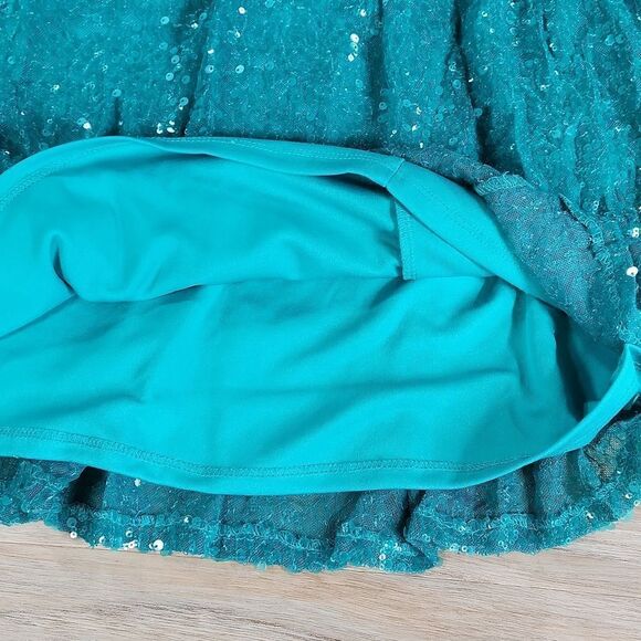 🔺️Lily Rose Teal Sequined One Shoulder Belted Sash Dress Small - Picture 8 of 12